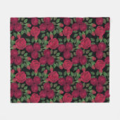 Couverture Polaire Roses rouges sur noir. (Devant (Horizontal))