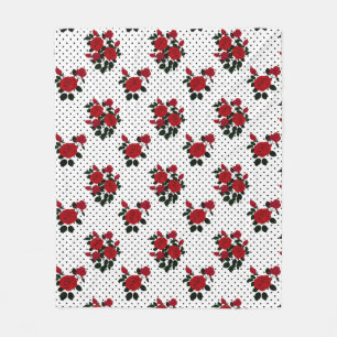 Couverture Polaire Roses rouges sur un arrière - plan à pois de polka