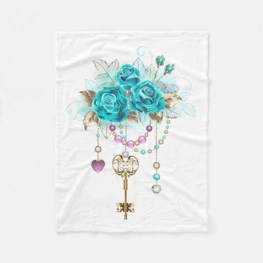 Couverture Polaire Roses turquoise avec touches (Devant)