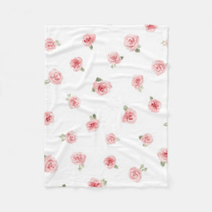 Couverture Polaire Rosier rose pâle aquarelle floral vintage rose bla