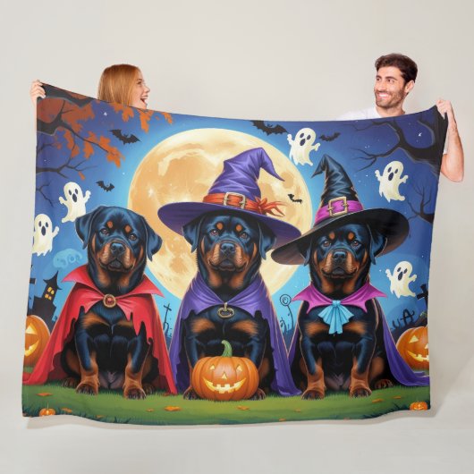 Couverture Polaire Rottweiler Chiens Citrouille Halloween Funny (En situation)