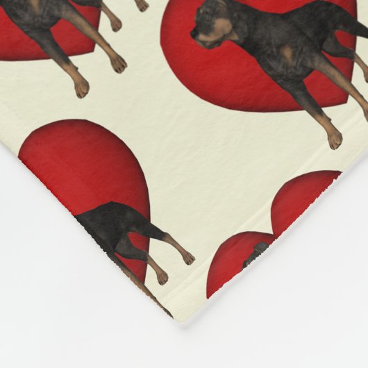 Couverture Polaire Rottweiler Dog Red Heart Pattern (Coin)