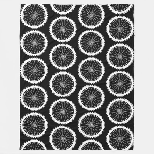 Couverture Polaire Roue VTT - Blanc sur Noir (Devant)