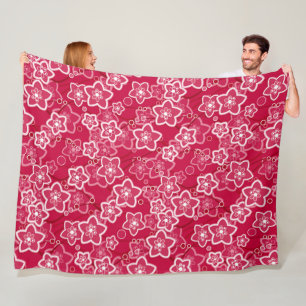 Couverture Polaire rouge blanc floral rustique mode motif rétro