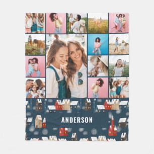 Couverture Polaire Rouge bleu botanique moderne minima pampas 15 phot