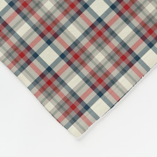Couverture Polaire Rouge, bleu marine et plaid gris (Coin)