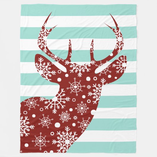 Couverture Polaire Rouge + Blue Snow Stripes Deer (Devant)
