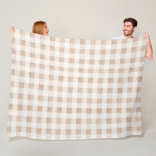 Couverture Polaire Rouge Brun Clair Carreaux Rayures Crème