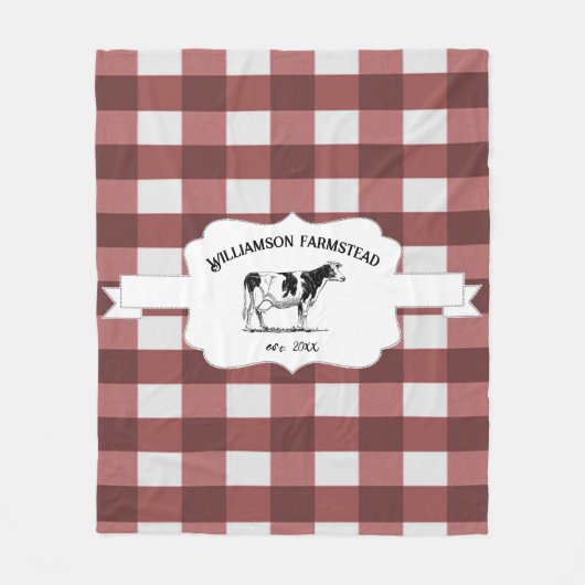 Couverture Polaire Rouge Buffalo Plaid Farm Cow Fleece Blanche (Devant)