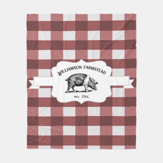 Couverture Polaire Rouge Buffalo Plaid Farm Pig Fleece Blanche (Devant)