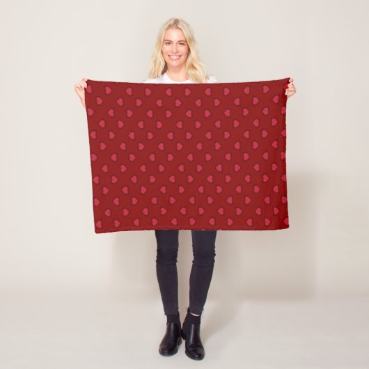 Couverture Polaire Rouge Coeurs Motif Blanche polaire (En situation)