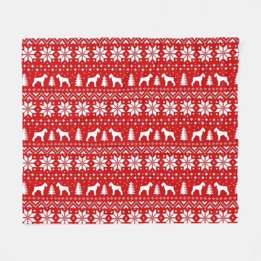 Couverture Polaire Rouge de motif de Noël de silhouettes de Schnauzer (Devant (Horizontal))