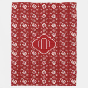 Couverture Polaire Rouge et blanc de Bourgogne Abstrait Snowflakes