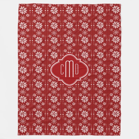 Couverture Polaire Rouge et blanc de Bourgogne Abstrait Snowflakes (Devant)