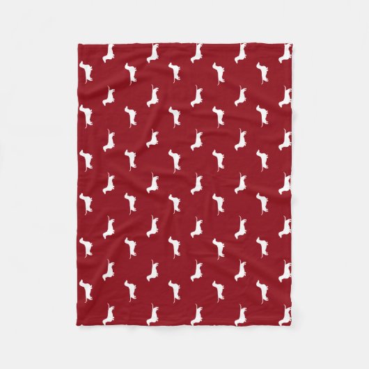 Couverture Polaire Rouge et blanc de motif de silhouettes de teckel (Devant)