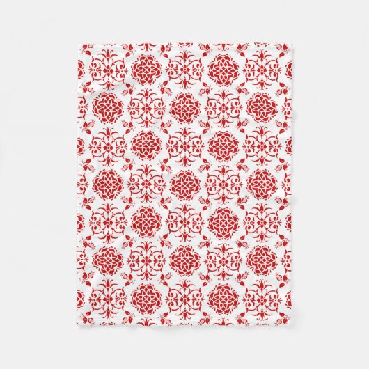 Couverture Polaire Rouge et blanc Floral Damask Style Motif (Devant)