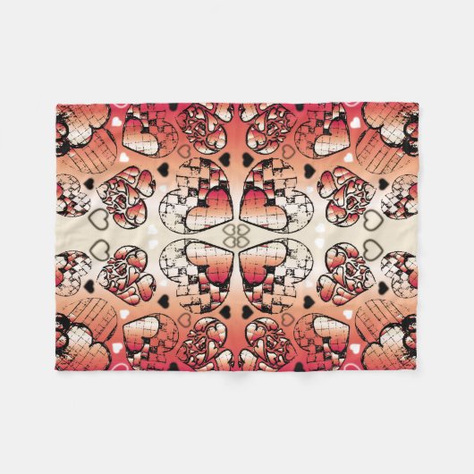 Couverture Polaire Rouge et blanc Whimsical Romantic Hearts motif (Devant (Horizontal))
