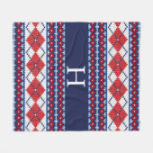 Couverture Polaire Rouge et bleu Fair Isle Jacquard nordique Monogram (Devant (Horizontal))