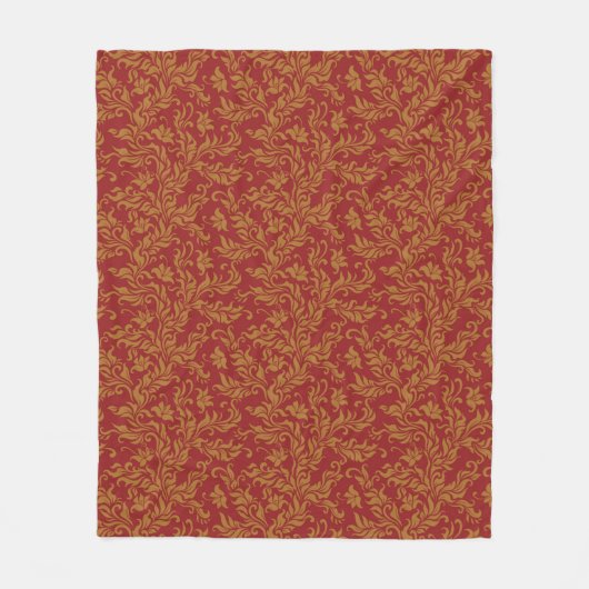 Couverture Polaire Rouge et motif floral d'or (Devant)