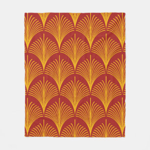 Couverture Polaire Rouge et or vintage art déco paon fis