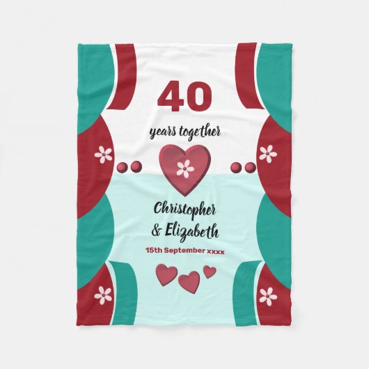 Couverture Polaire Rouge et vert 40 ans Ruby Anniversaire (Devant)