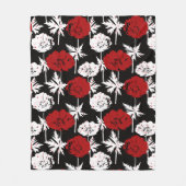 Couverture Polaire Rouge, fleurs blanches sur noir (Devant)