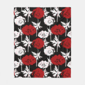 Couverture Polaire Rouge, fleurs blanches sur noir (Devant)