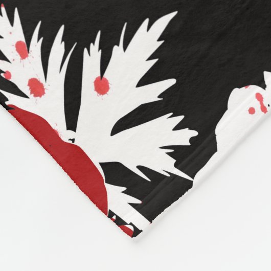 Couverture Polaire Rouge, fleurs blanches sur noir (Coin)