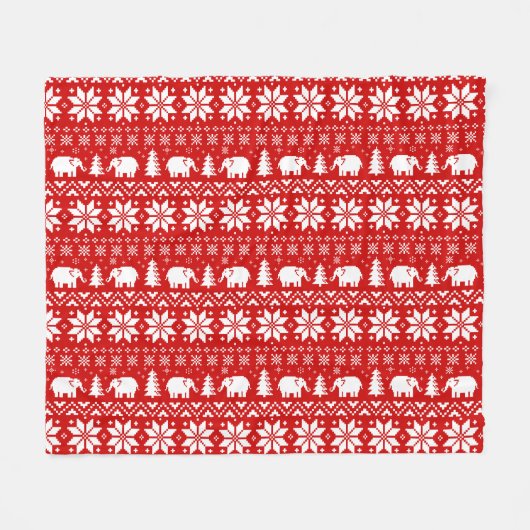 Couverture Polaire Rouge mignon de motif de Noël d'éléphants (Devant (Horizontal))