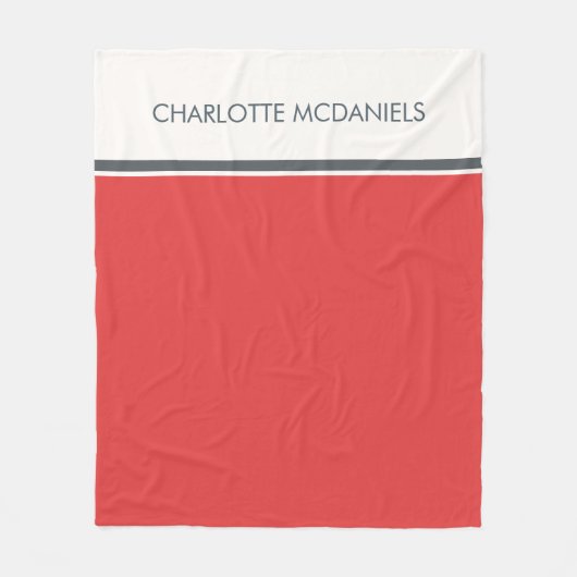 Couverture Polaire Rouge moderne Nom personnalisé simple (Devant)