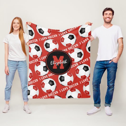 Couverture Polaire Rouge noir couleurs de l'équipe J'aime le motif te (En situation)