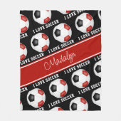 Couverture Polaire rouge noir J'aime le motif texte de football (Devant)