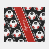 Couverture Polaire rouge noir J'aime le motif texte de football (Devant (Horizontal))