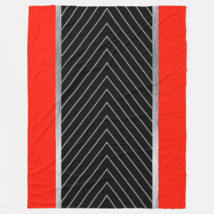 Couverture Polaire Rouge, noir, rayure noire et blanche