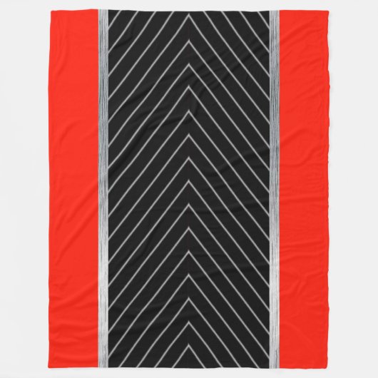 Couverture Polaire Rouge, noir, rayure noire et blanche (Devant)