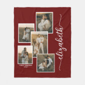 Couverture Polaire Rouge Personnalisé Avec Nom 5 Photo Collage (Devant)