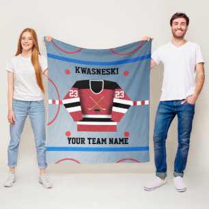 Couverture Polaire Rouge Rink de hockey sur glace noir Joueur Jerse