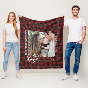 Couverture Polaire Rouge Rustique à carreaux de bison Premier Noël de