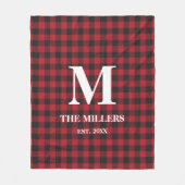 Couverture Polaire Rouge rustique et plaid de buffle noir Monogramme (Devant)