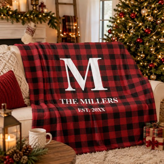 Couverture Polaire Rouge rustique et plaid de buffle noir Monogramme