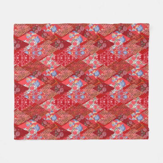 Couverture Polaire Rouge, rustique, patchwork (Devant (Horizontal))