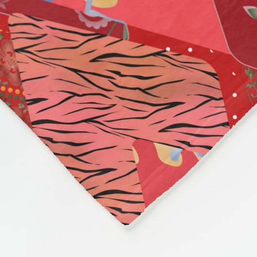 Couverture Polaire Rouge, rustique, patchwork (Coin)