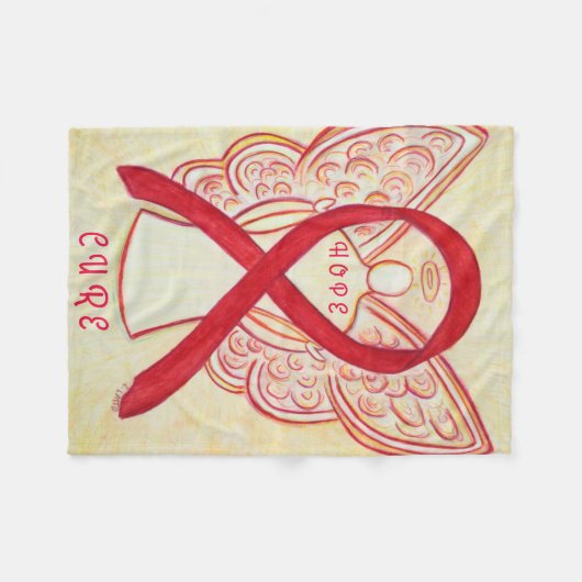 Couverture Polaire Rouge Sensibilisation Ruban Angel Sang Cancer Blan (Devant (Horizontal))