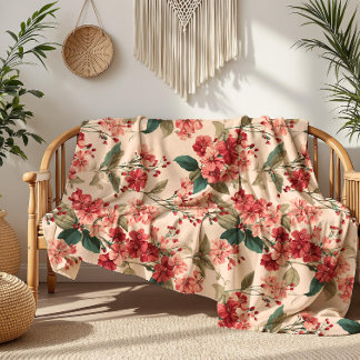 Couverture Polaire Rouge sur Hibiscus rose Floral