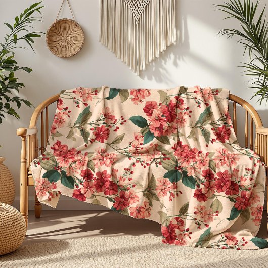 Couverture Polaire Rouge sur Hibiscus rose Floral
