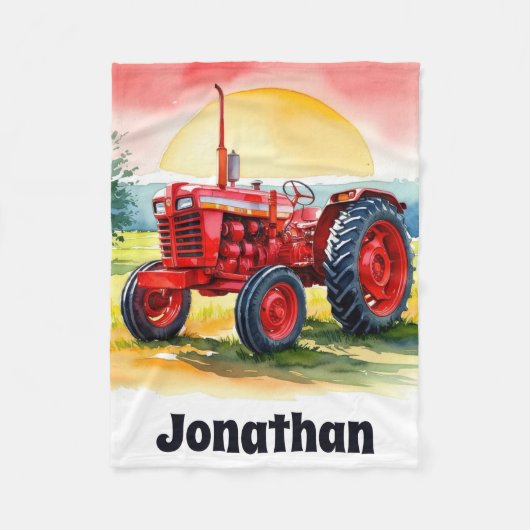 Couverture Polaire Rouge Tractor Farm Boy Blanket Personnalisé (Devant)