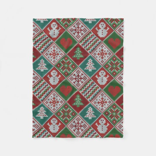 Couverture Polaire Rouge Vert blanc Faux Knit Motif de Noël (Devant)