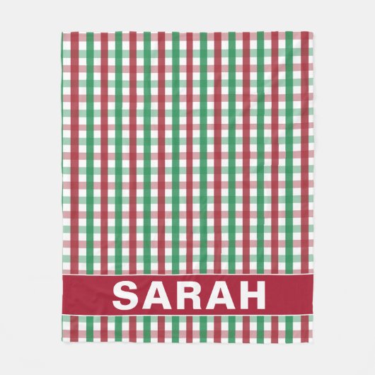 Couverture Polaire Rouge & Vert Gingham avec nom personnalisé (Devant)