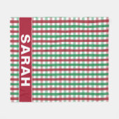 Couverture Polaire Rouge & Vert Gingham avec nom personnalisé (Devant (Horizontal))