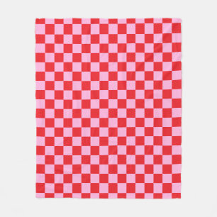 Couverture Polaire Rouge vif et rose clair à carreaux